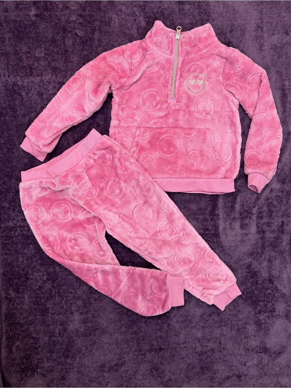 Kids Plush Pink 2-Piece Sweatsuit Set - Cozy Half-Zip Top & Jogger Pants